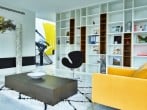 Living room and bookshelf